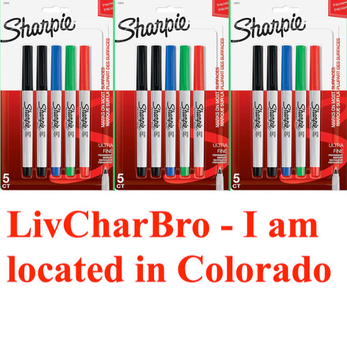 Lot of 3 Sharpie 37675PP Permanent Markers Ultra Fine Point 5 Assorted Colors