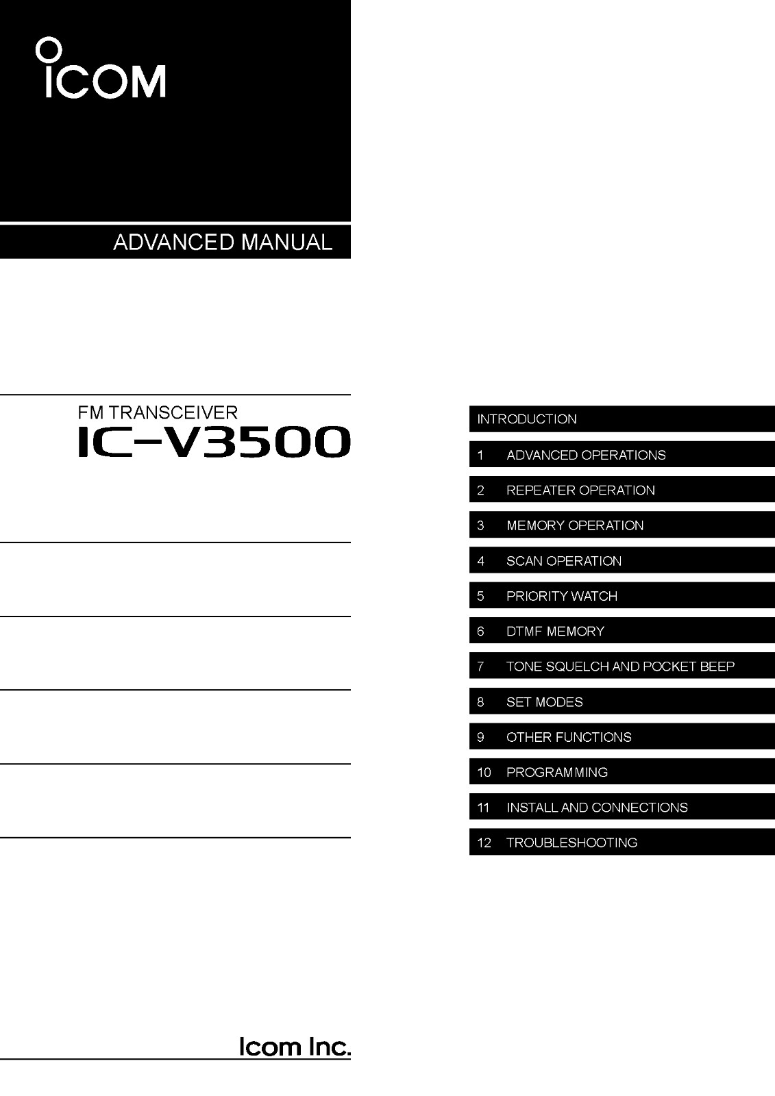 Icom IC-V3500 Advanced Manual: 89 Pages, Coil Bound, Free Shipping