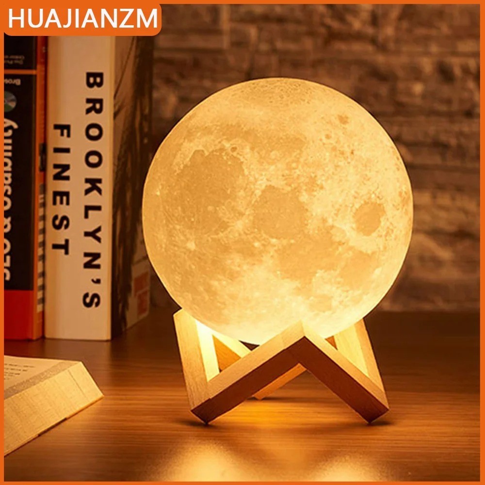 Moon Lamp LED Night Light Battery Powered With Stand Starry Kids Gift Moon Lamp