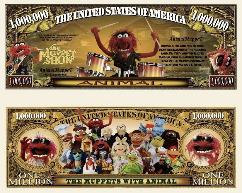 5 Pack Sesame Muppets Animal 1 Million Dollars Collectible Novelty Money