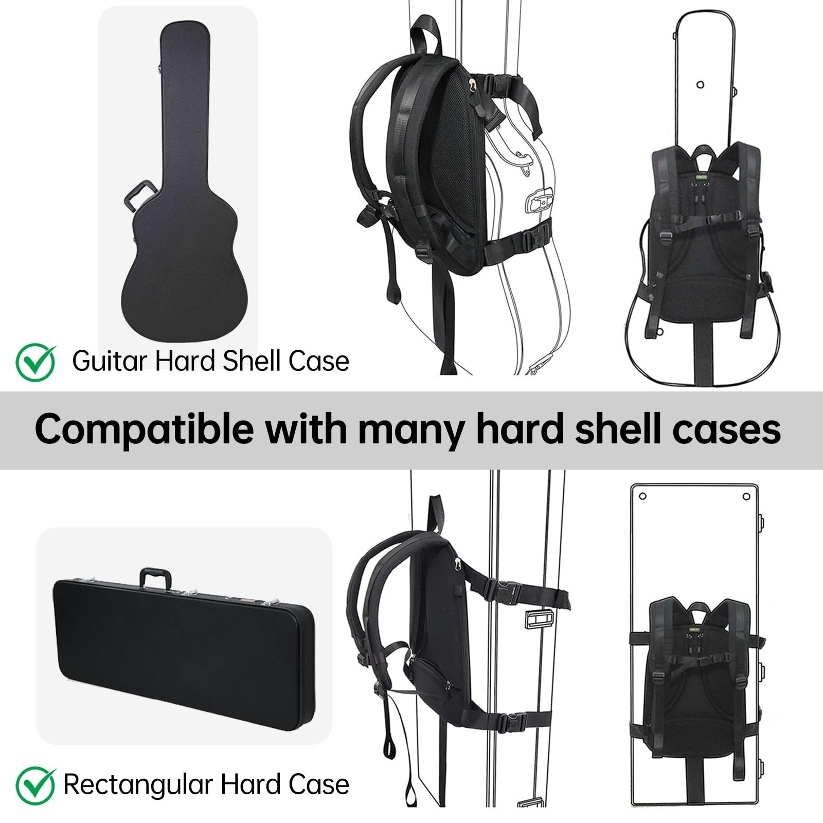 Guitar Hard Case Backpack Carrying System - Black