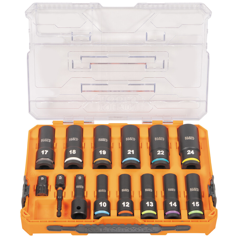 Klein Tools 65111IMPCTM KNECT 1/2" Deep Well Impact Socket Set, Metric, 14 Pc.