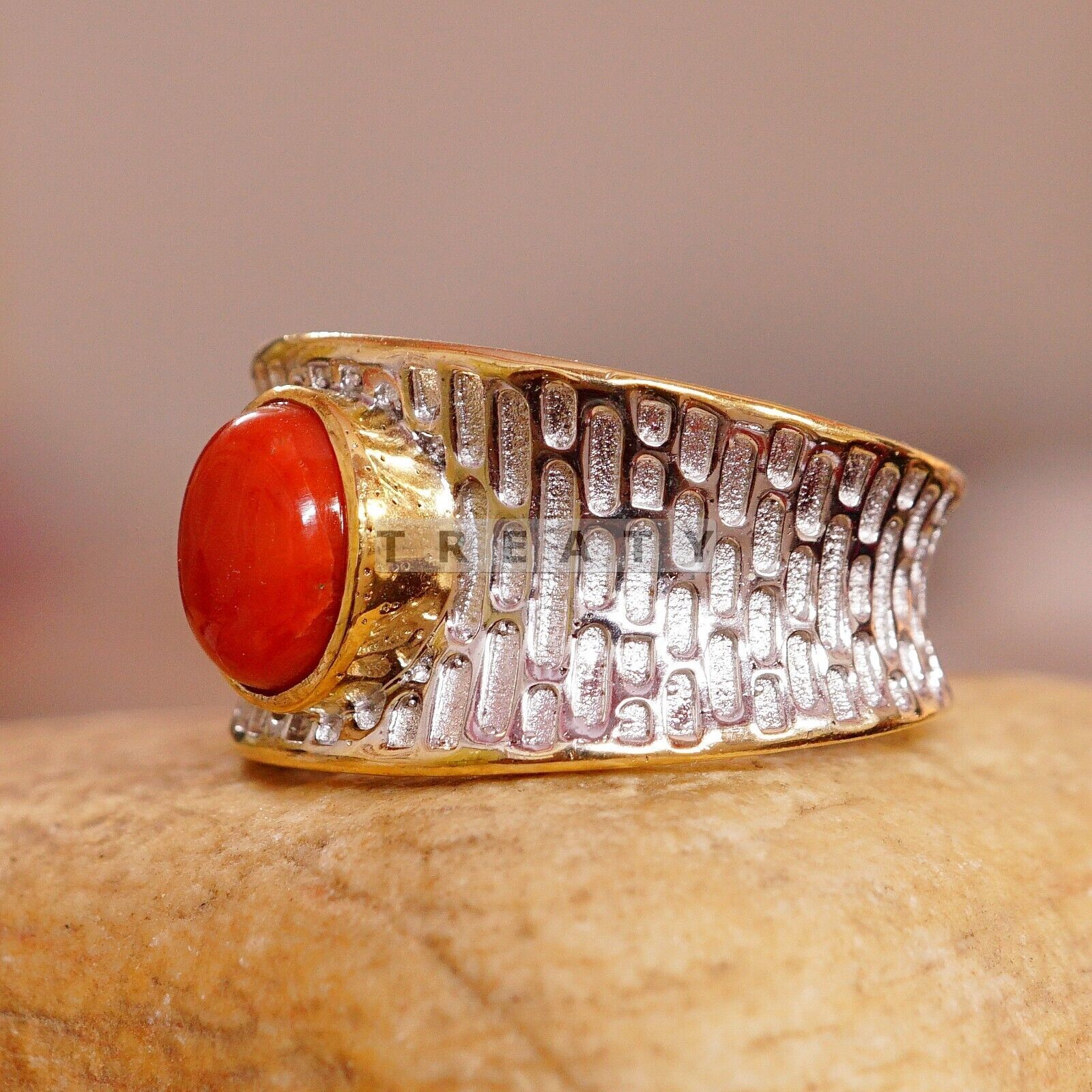 Croal Oval Cut With 14K Solid Gold Ring For Men's #286