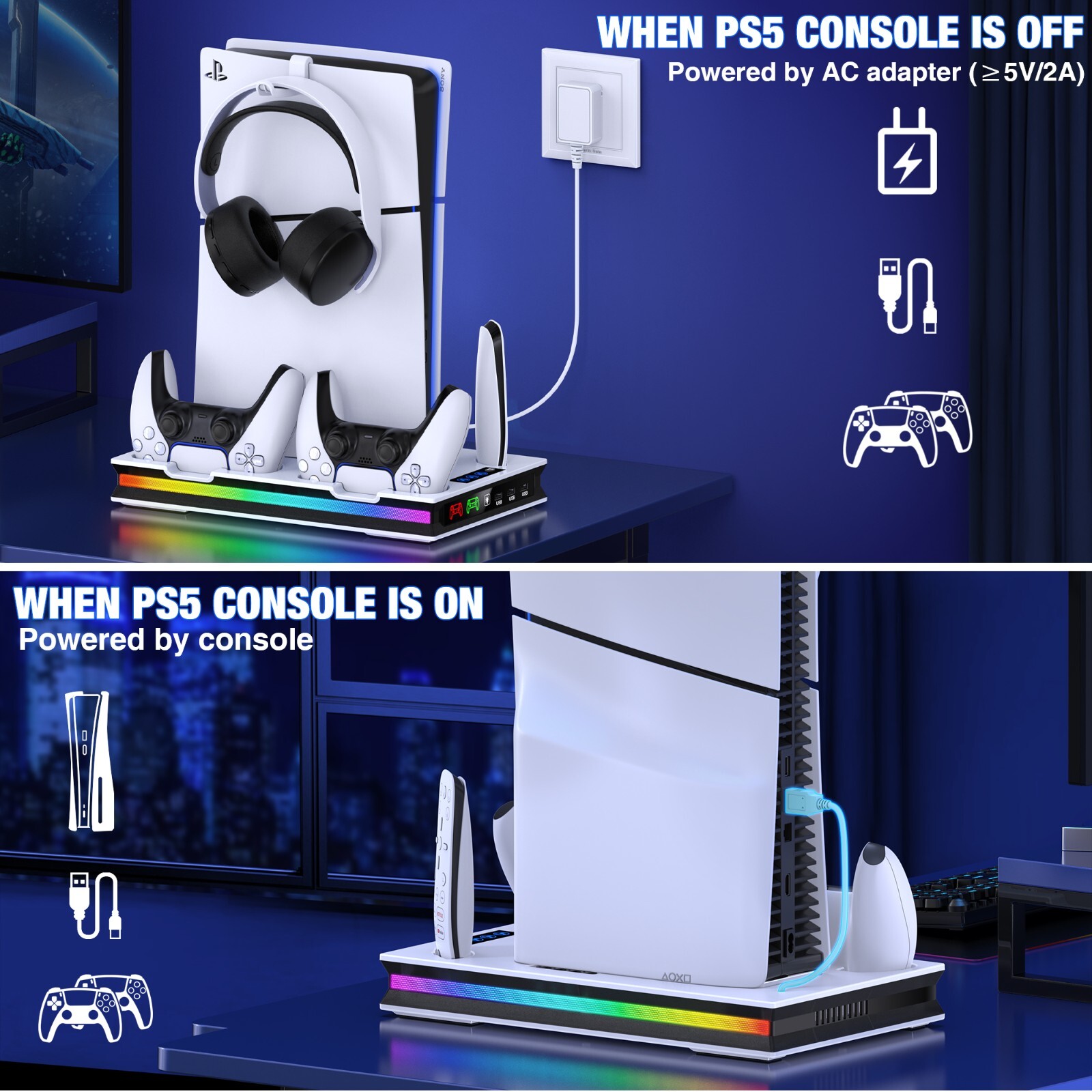 PS5 Stand Cooling Fan Dual Controller Charging Station Playstation 5 Accessories