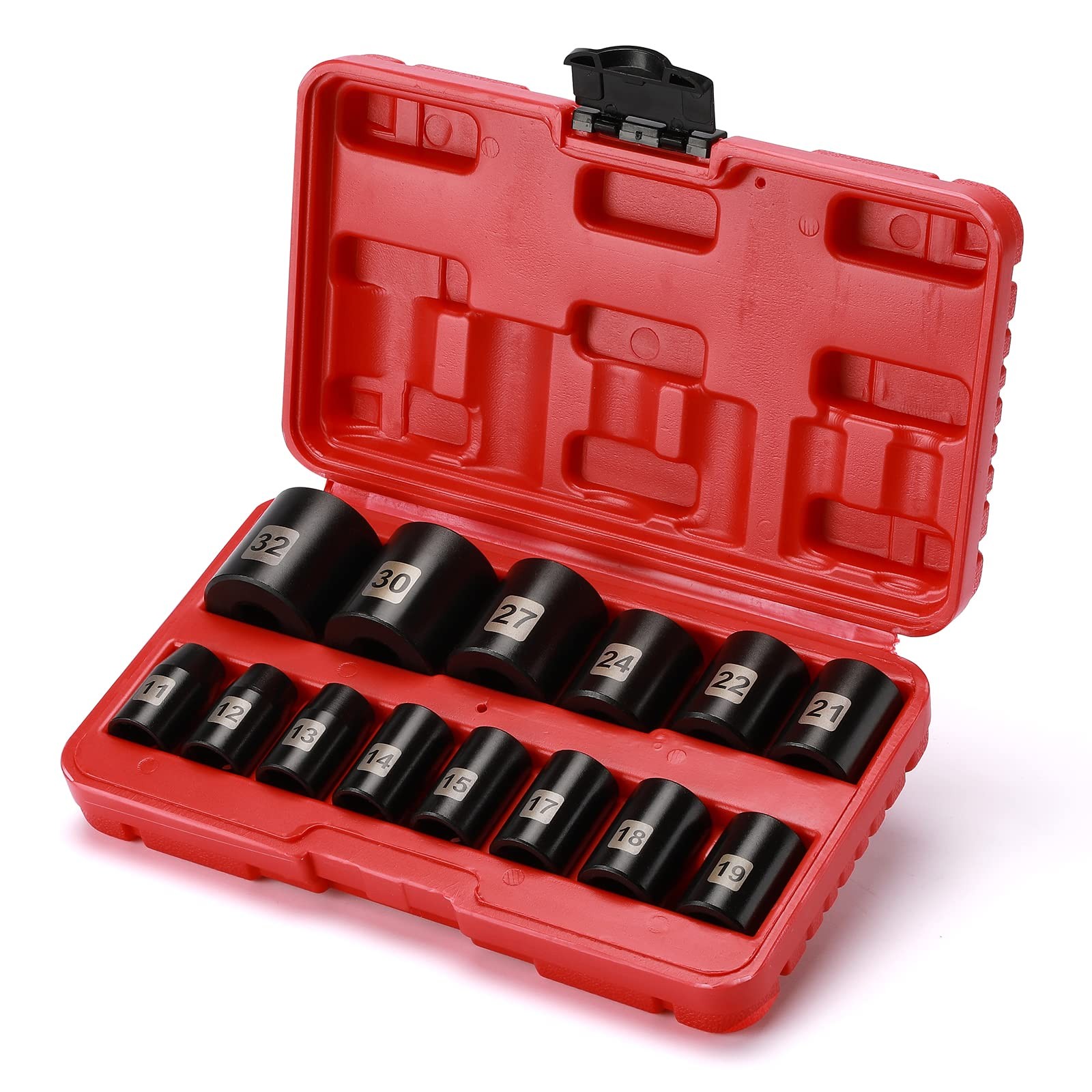 14 PCS 1/2" Drive Standard Impact Socket Set, Metric, CR-V, 1/2-Inch Drive Sh...