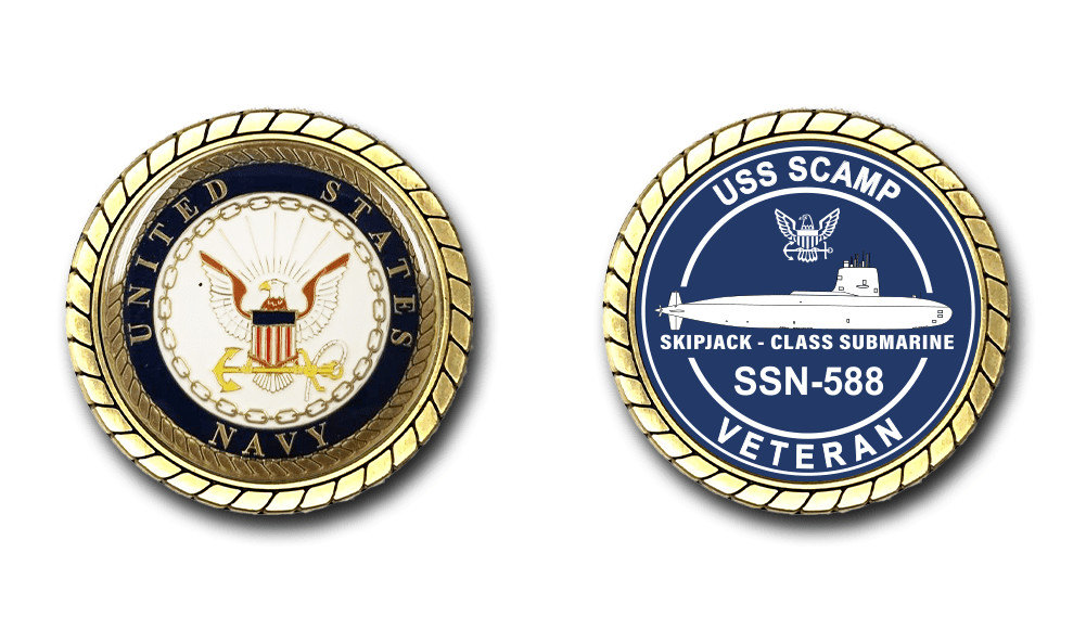 U.S. Navy USS Scamp SSN-588 Silhouette Veteran Challenge Coin