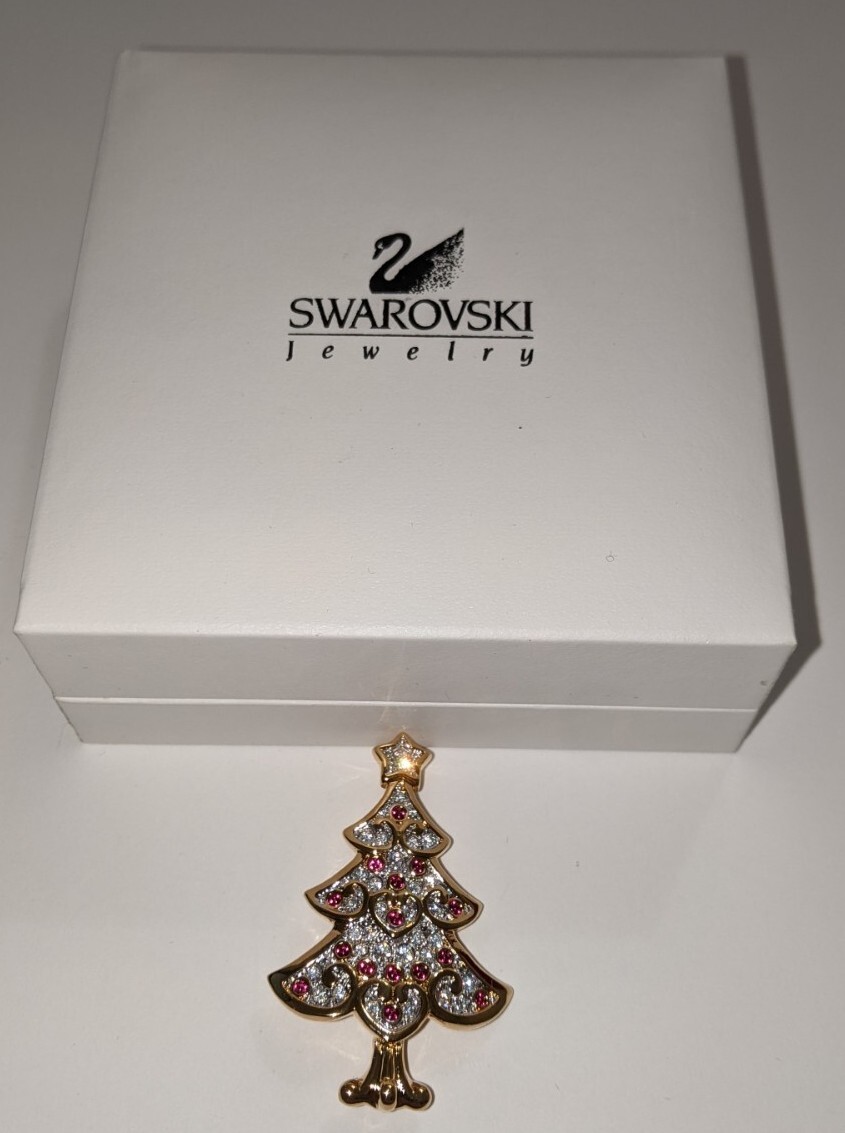 Gold Toned Swarovski Christmas Tree Pin/Brooch Signed