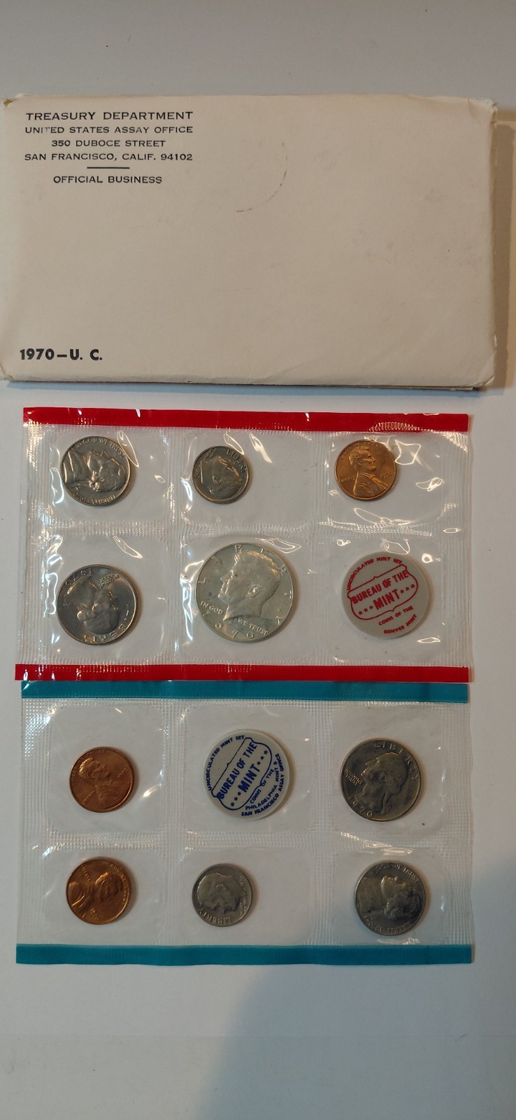 1970 US Mint Uncirculated Set 10 Coins P&D  W/40% Silver Kennedy Half