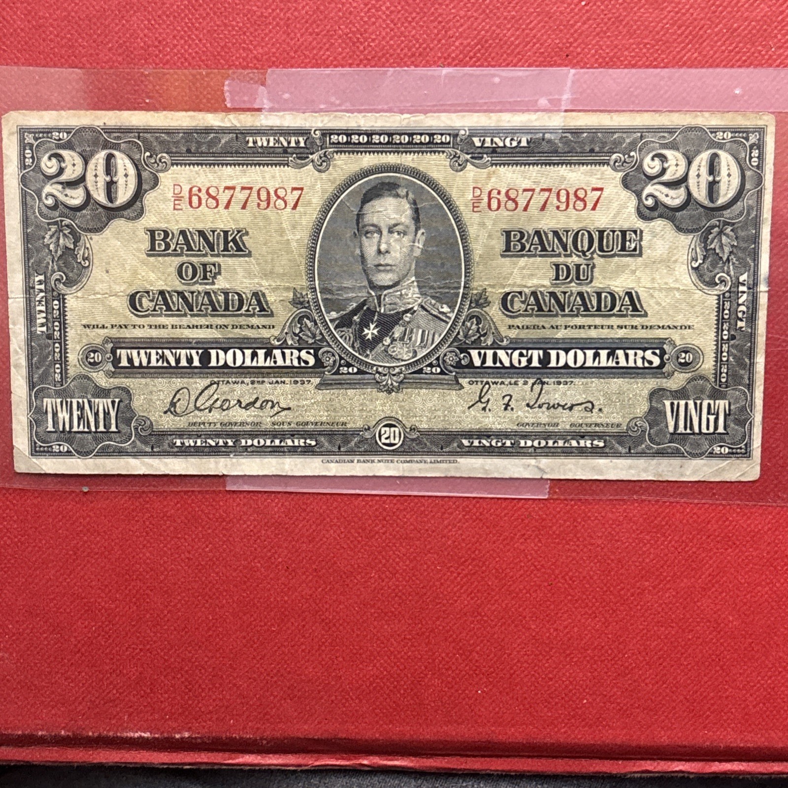 🔥1937 🔥 Gordon-Towers🔥 Canadian 20 dollar bill - 🔥January 2nd 1937 🔥VF