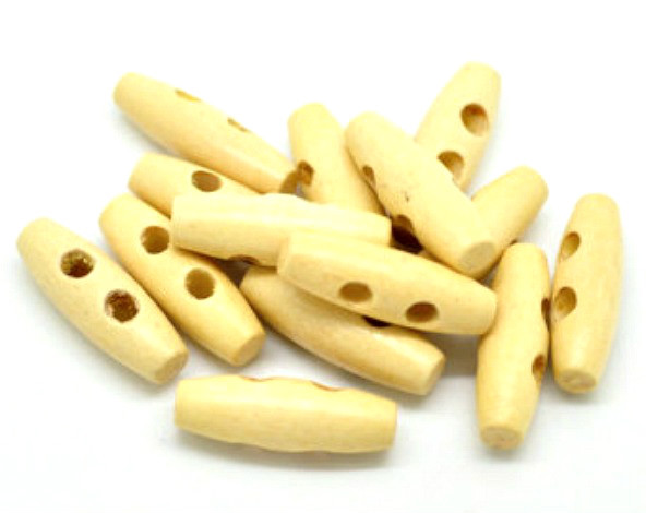 SMALL NATURAL LIGHT WOODEN TOGGLE BUTTONS, 10.7 X 25MM, 2 HOLES, CHOOSE AMOUNT