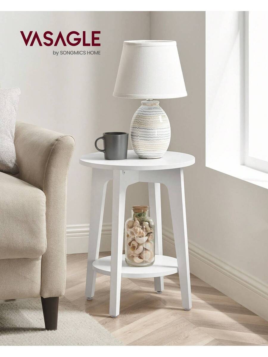 With a lower shelf and a round side table, it can be used as a living room table