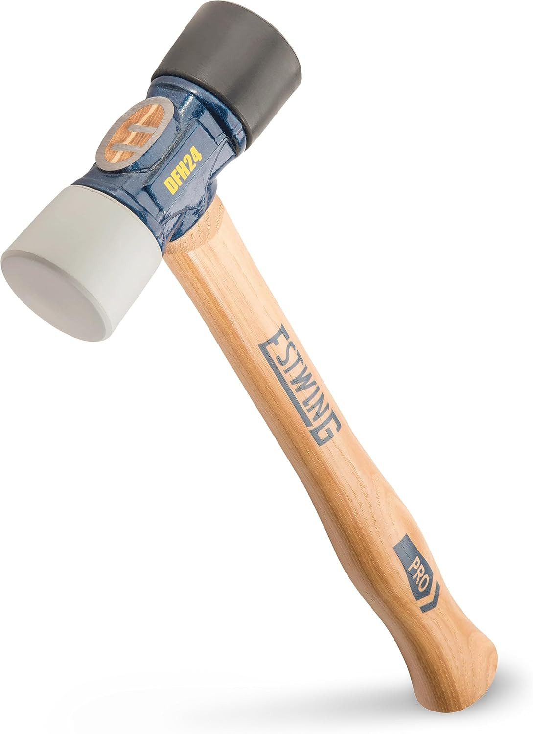 Rubber Mallet - 24 Oz Double-Face Hammer with Soft/Hard Tips & Hickory Wood Hand