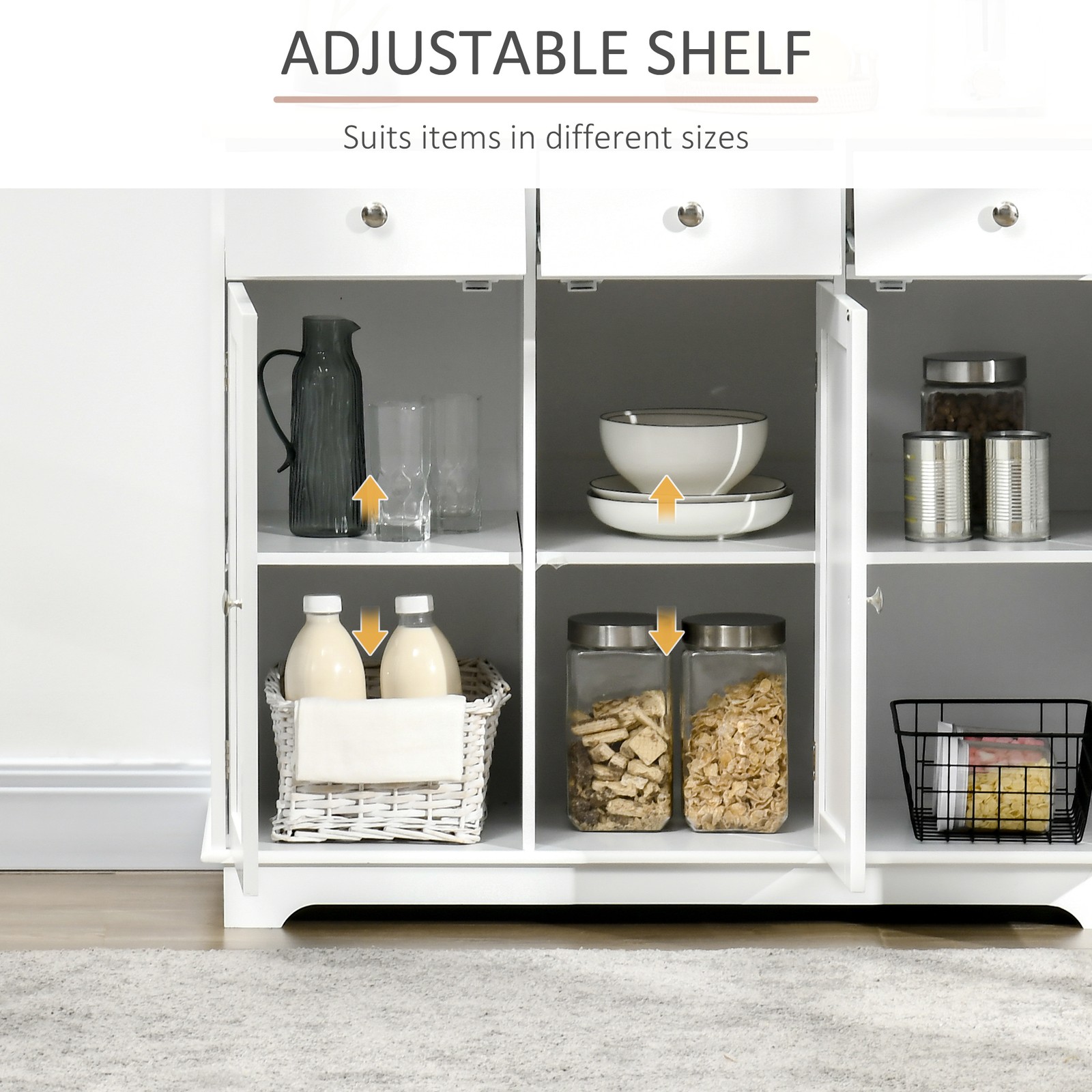 HOMCOM Sideboard with Solid Wood Countertop, Modern Kitchen Storage Cabinet, C