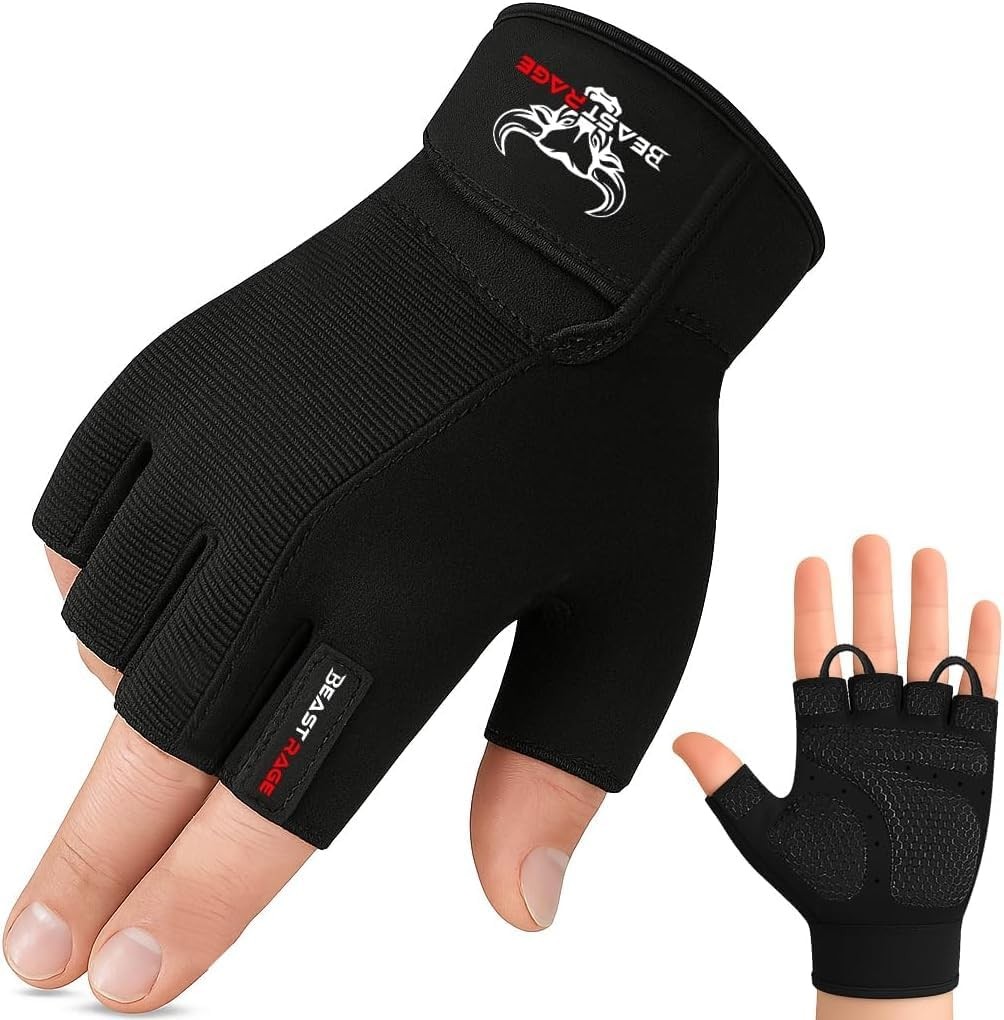 Workout Gloves for Men, Durable Palm Grip Gym Gloves Women Half Finger