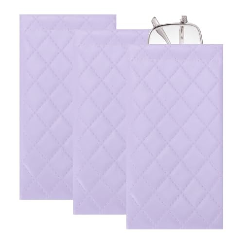 Squeeze Top Sunglass Pouch, Lattice PU Leather Soft Eyeglass Pouch 3 Purple