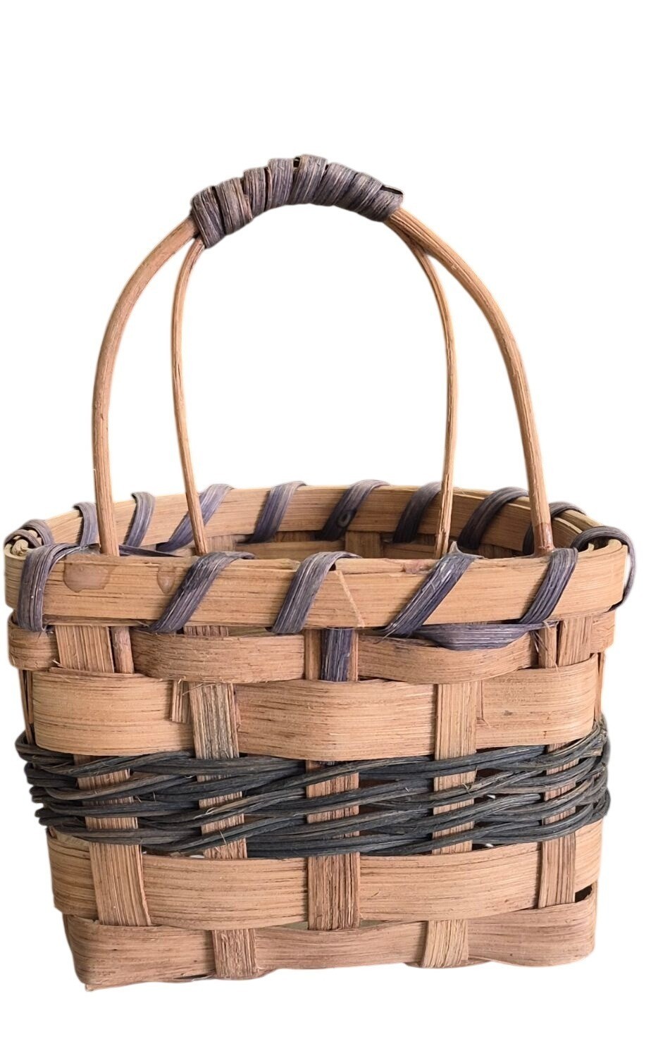 Woven Stripe Basket Dual Handle & Decorative Bow