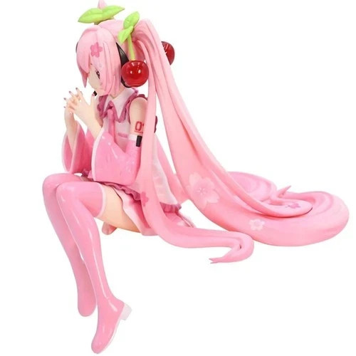 New Hatsune Miku Anime figure Pink dress Sitting Posture PVC Model Action Toys
