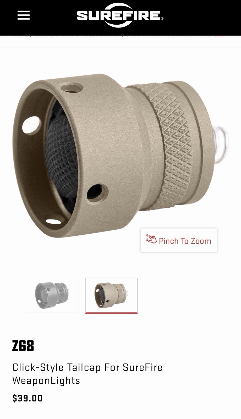 Surefire Z68 TailCap Fits Surefire Scout Light - Tan (New Version)