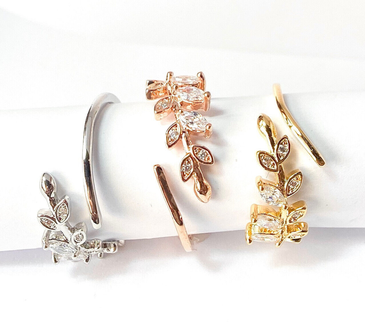 Marquise Cut CZ Gem Leaf Leaves Vine Adjustable Mid Ring / Toe Ring