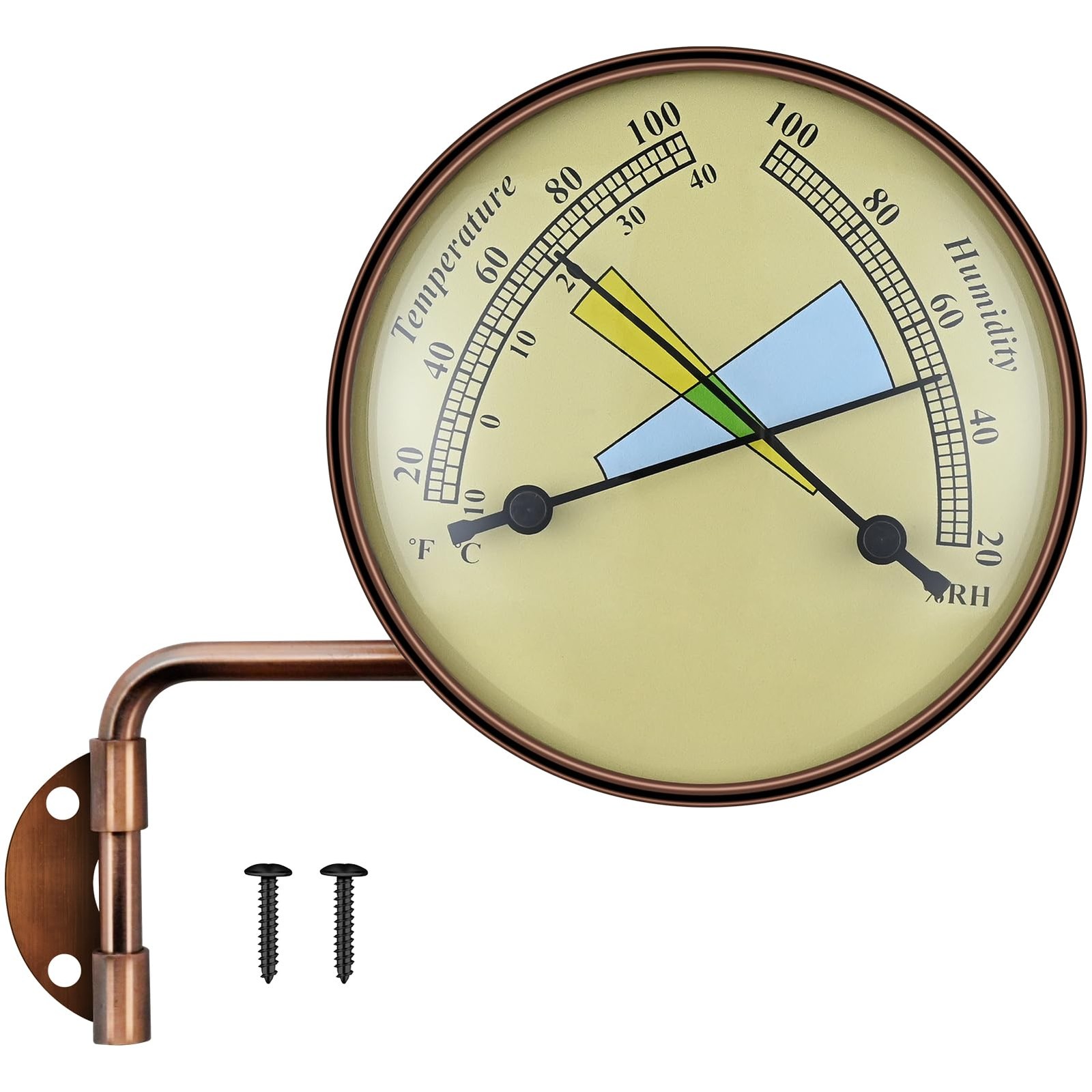 4 Inch Brass Outdoor Thermometer with Humidity – Mechanical Analog Temperatur...