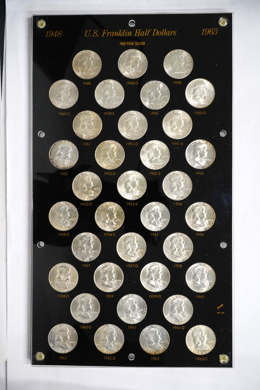 1948-1963 35 Coin Franklin Half-Dollar Set in Capital Plastics Holder w/ Box