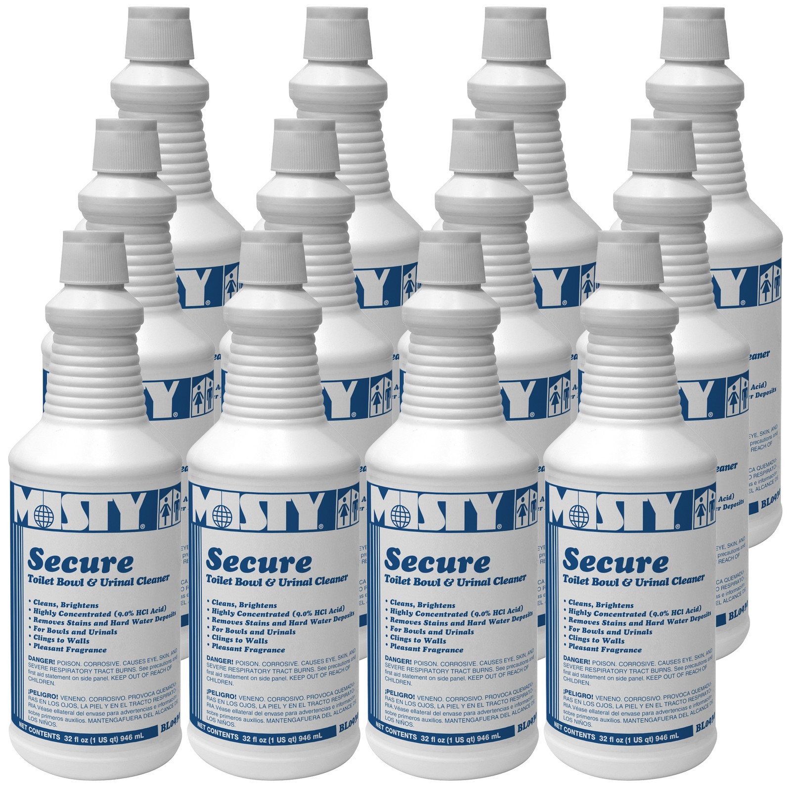 Misty Secure Toilet Bowl and Urinal Cleaner - 32 Ounce (Case of 12) - 1038801 -