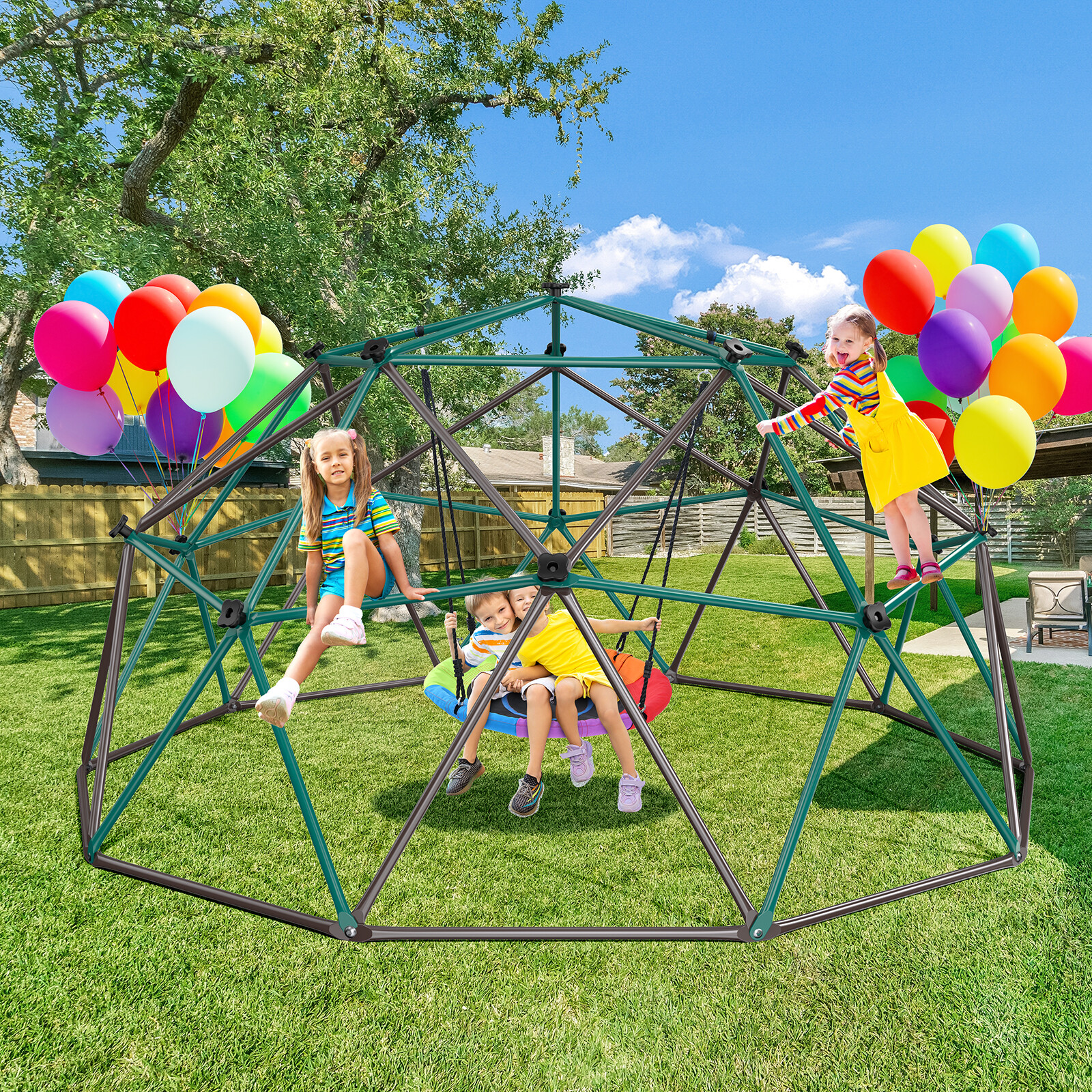 10ft Climbing Dome Swing Set with Saucer Swing Outdoor Jungle Gym for Kids 800lb