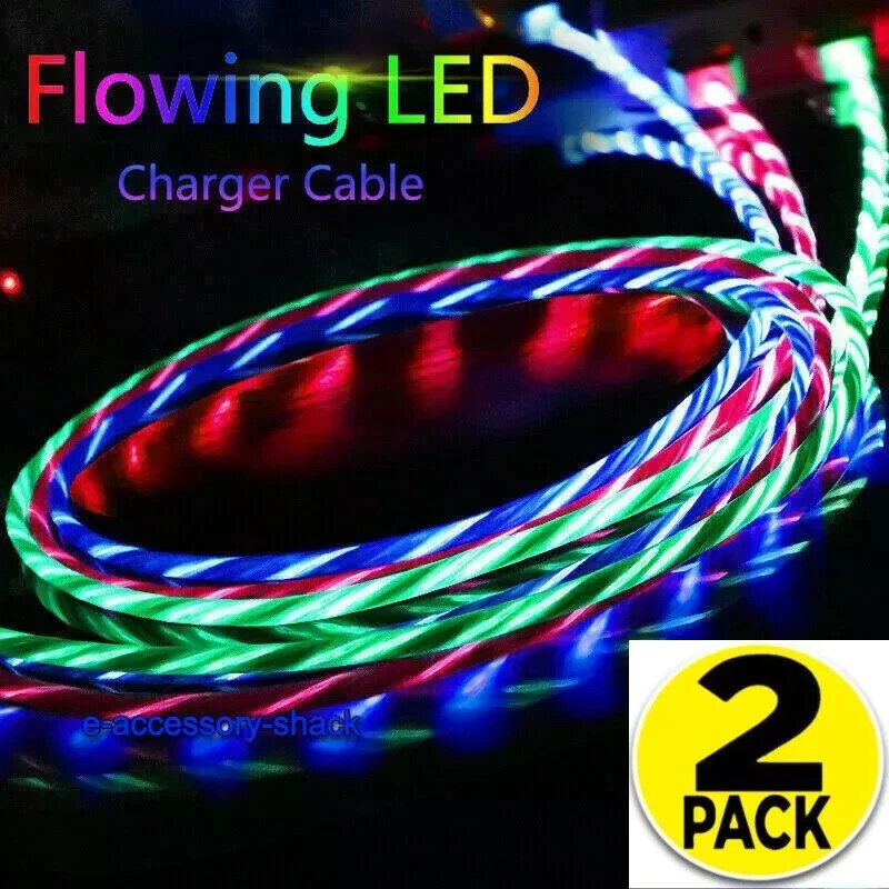2 Pack 6ft LED Fast Charge 8 Pin Cable for Apple iPhone 5-14 Light Up Pulsing
