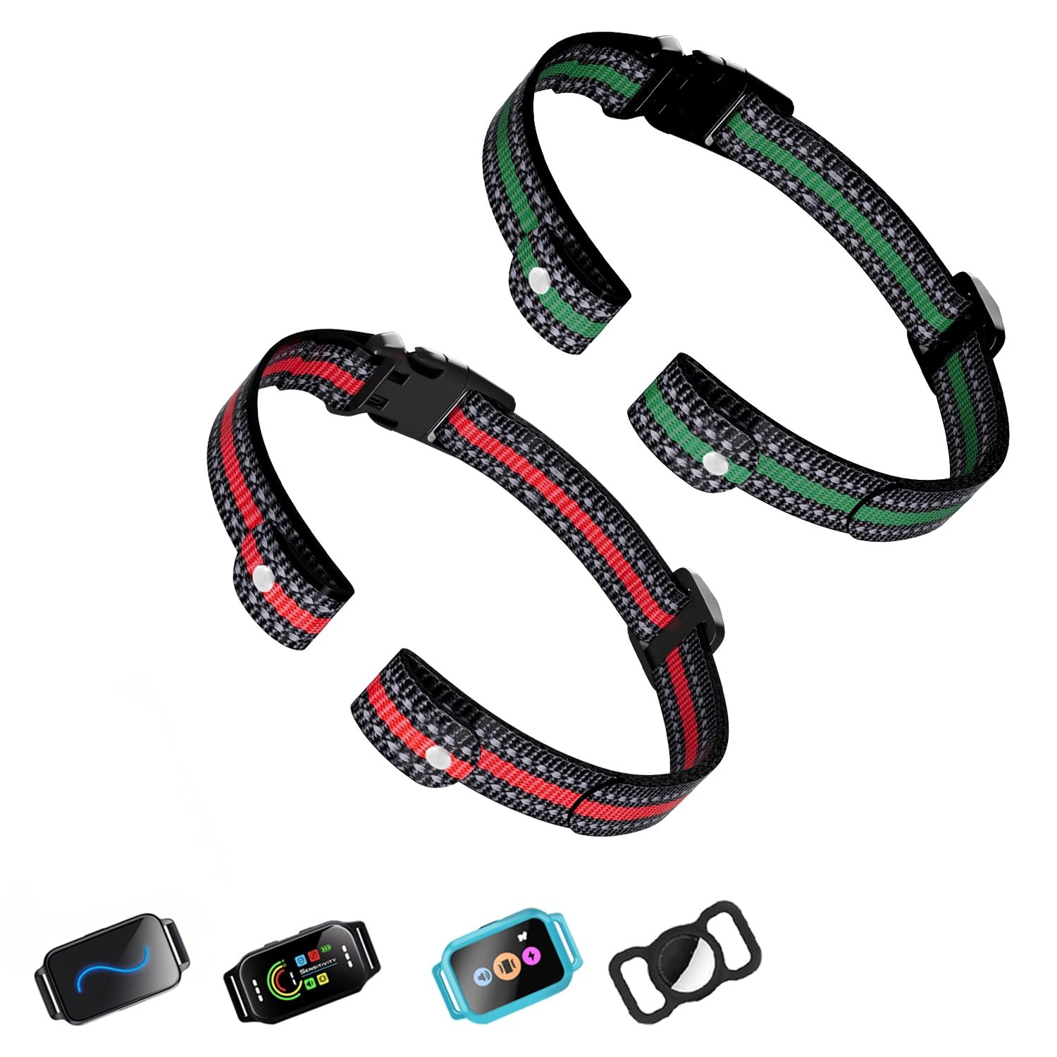 2-Pack Replacement Nylon Straps for GPS Dog Shock Collar, Green & Red