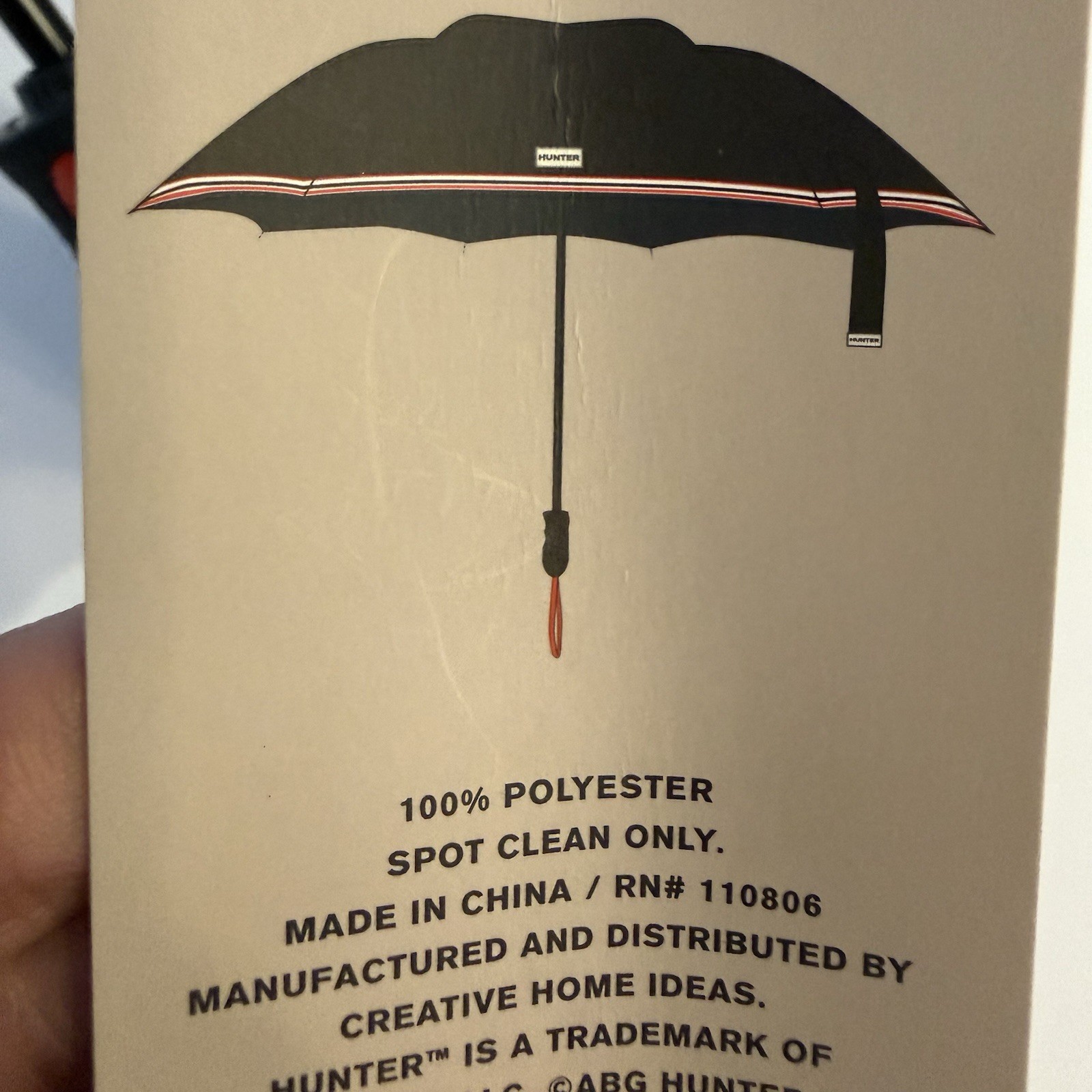 HUNTER UMBRELLA BLACK RED STRIPES WITH COVER 100% POLYESTER NWT