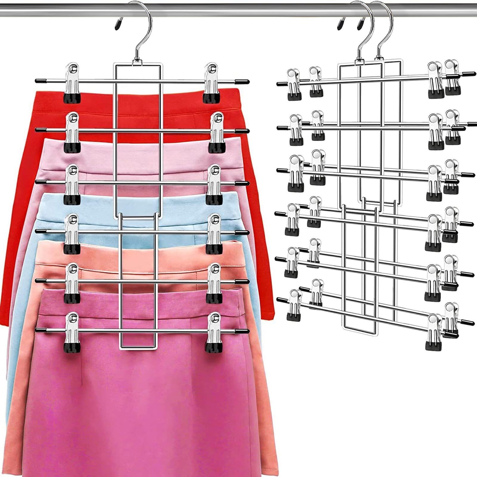 Pants Hangers, Space Saving Hanging Closet Organizer - 2 Pack, 6 Tiers