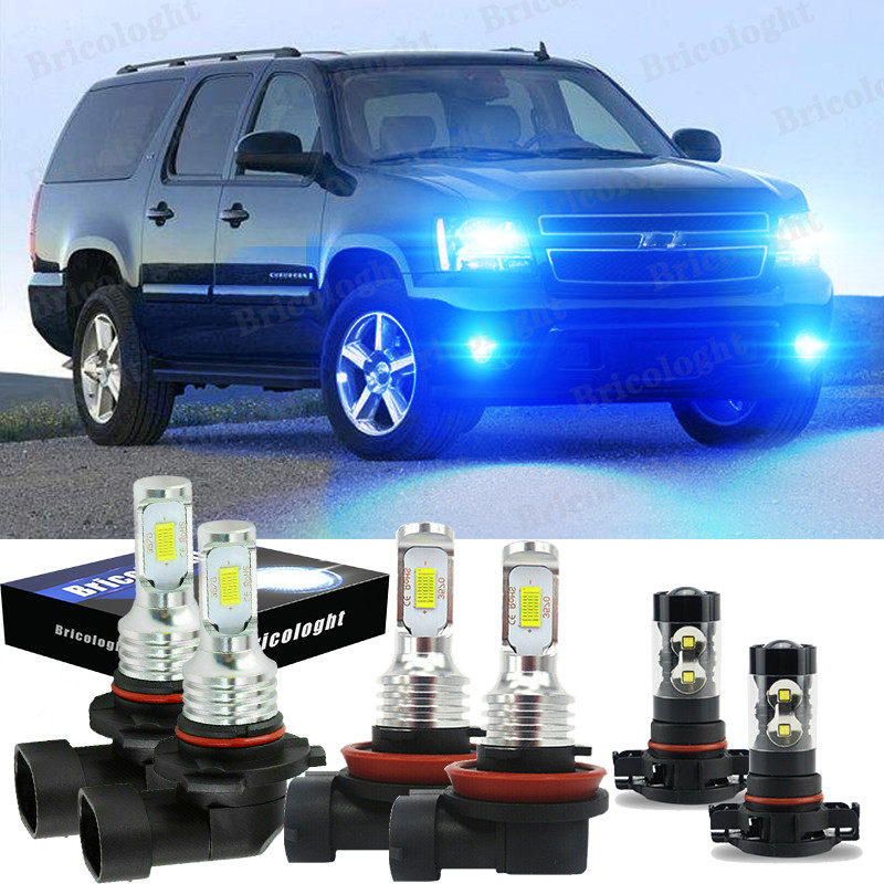 For 2007-2014 Chevy Suburban Tahoe -6x Blue 8000k LED Headlight Fog Light Bulbs