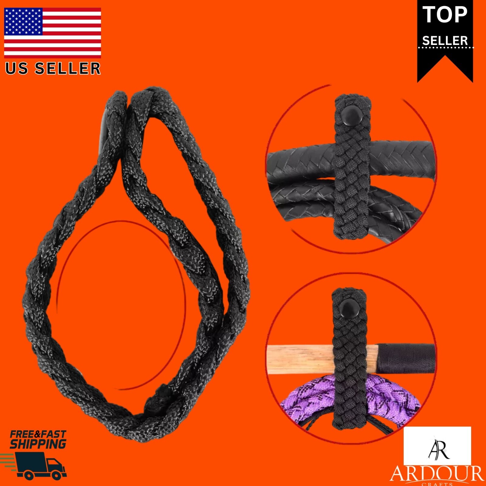 Nylon Paracord Whip Holder, Handmade Bullwhips accessories, Whip to Belt Strap