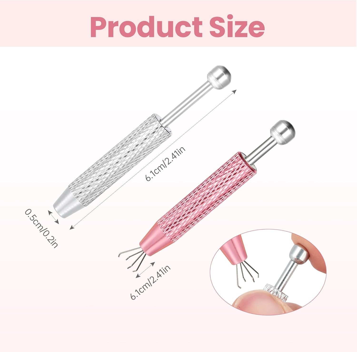 BACUTHY 2 Pack Piercing Ball Grabber Tool, Stainless Light Pink & Silver