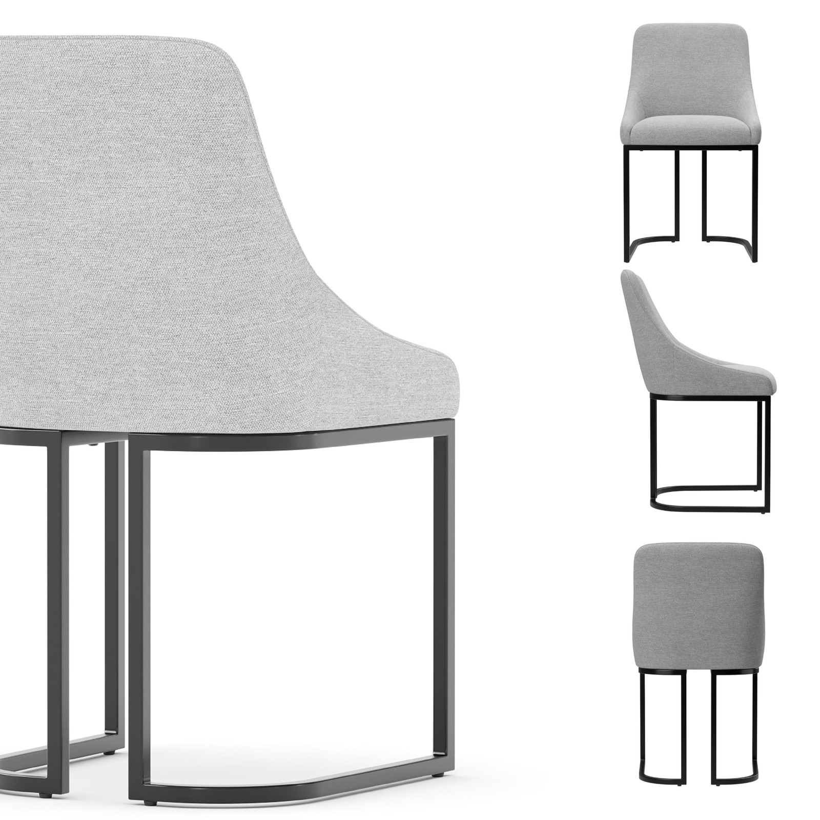 4 Fabric Upholstered Dining Chairs U-Shape Backrest Light Gray