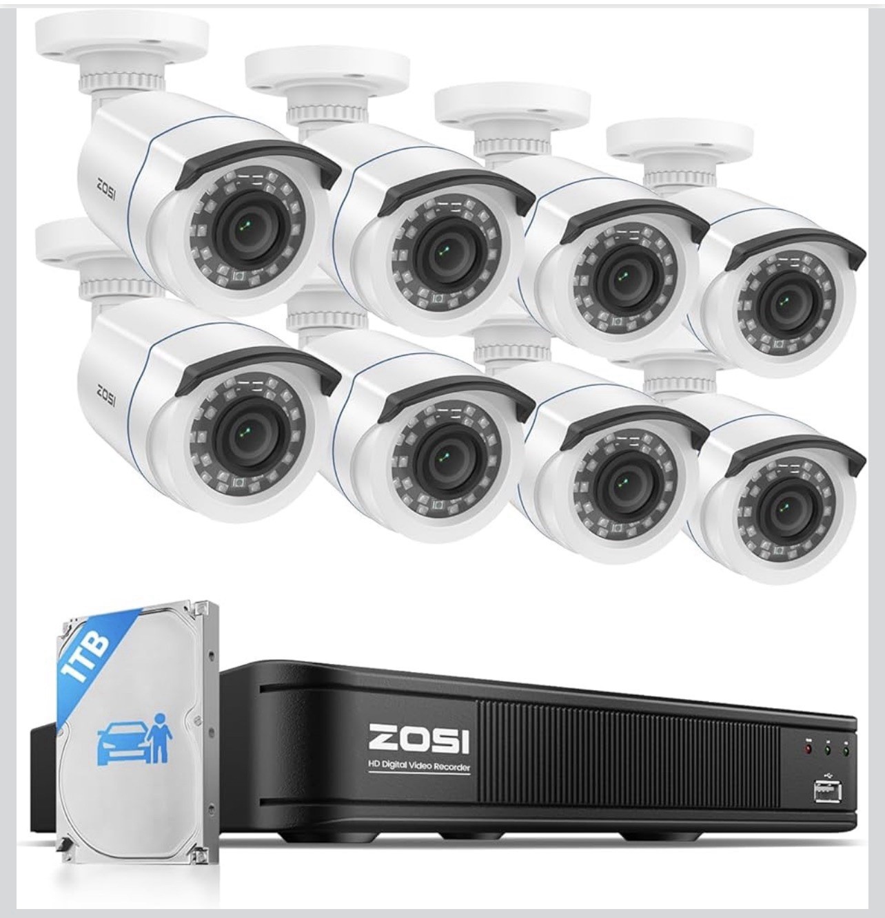 ZOSI H.265+8CH CCTV 3K DVR Security Camera System 8x1080P Outdoor Cameras 1TBHDD