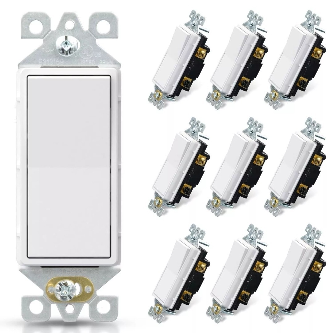 ELEGRP Matte White Single Pole Decorator Light Switch,  (10 Pack)