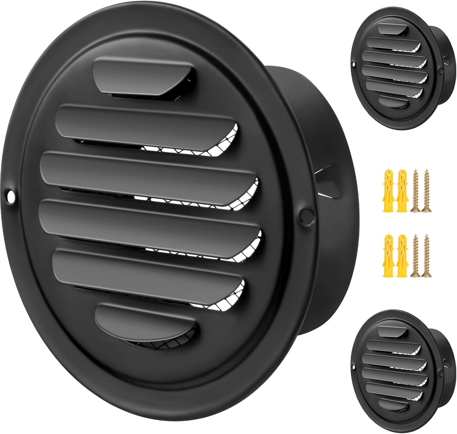 2 Pcs round Soffit Vent Cover 4 Inch Stainless Steel Louvered Grille Metal Air V