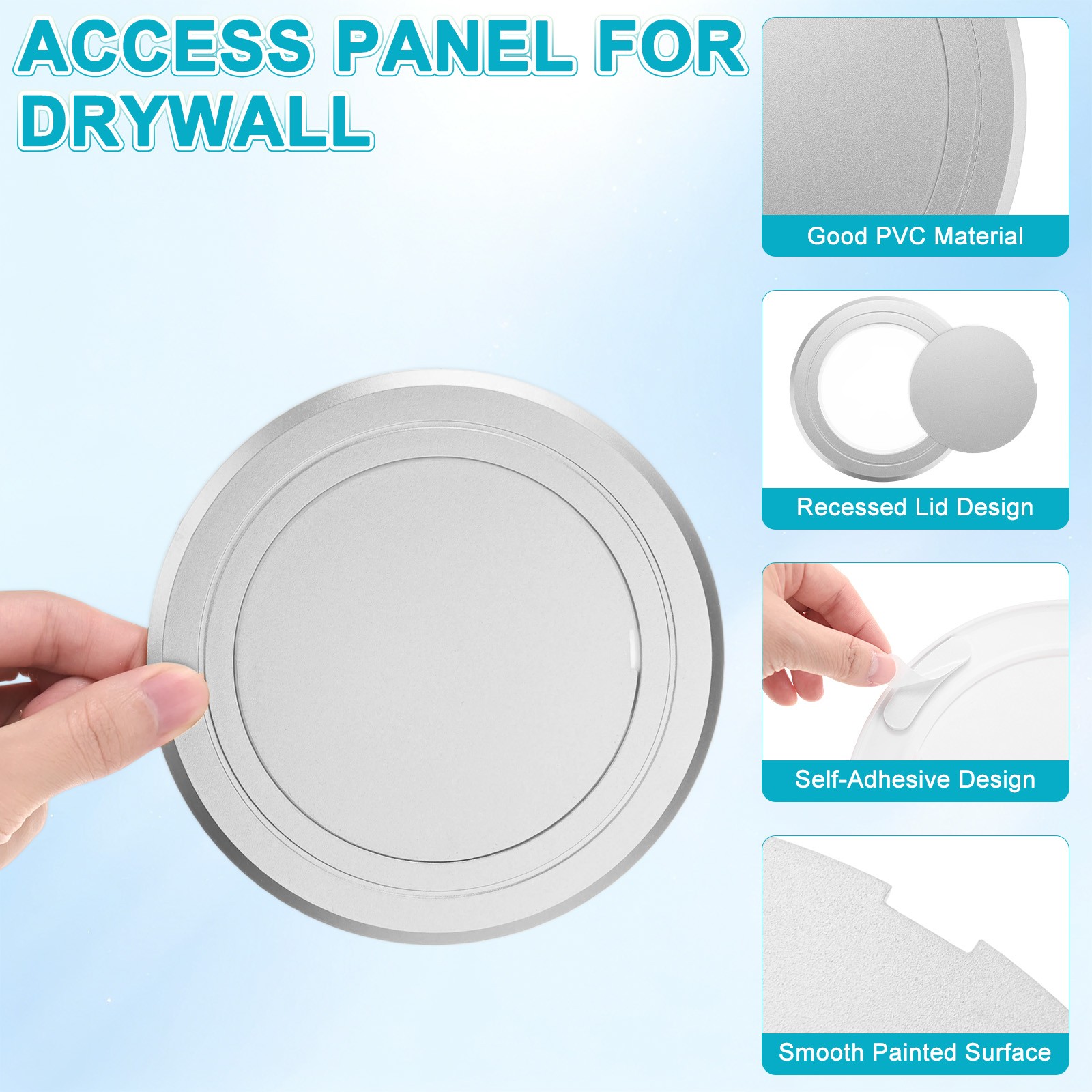 1-Pack Access Panel for Drywall, 4x4 Inch Round Plastic Removable [Silver Tone]