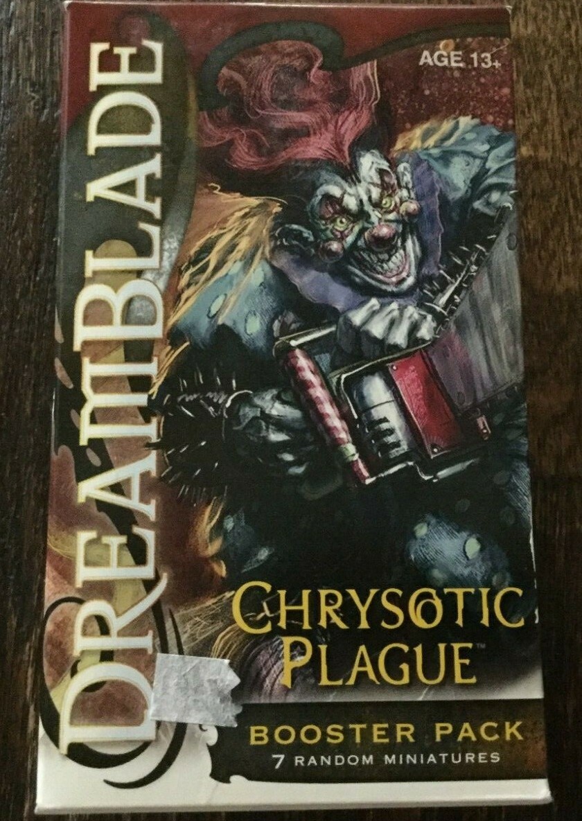 Dreamblade Chrysotic Plague Booster Pack 7 Random Figs. - Clown Box open unused