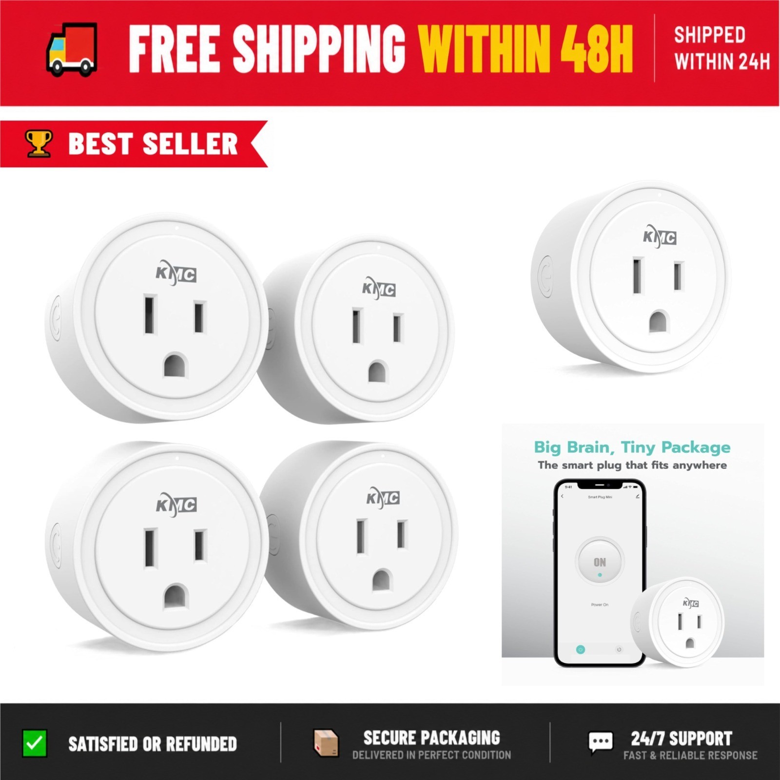 KMC Smart Plug Mini 4-Pack, Wi-Fi Outlets, Works with Alexa & Google Home