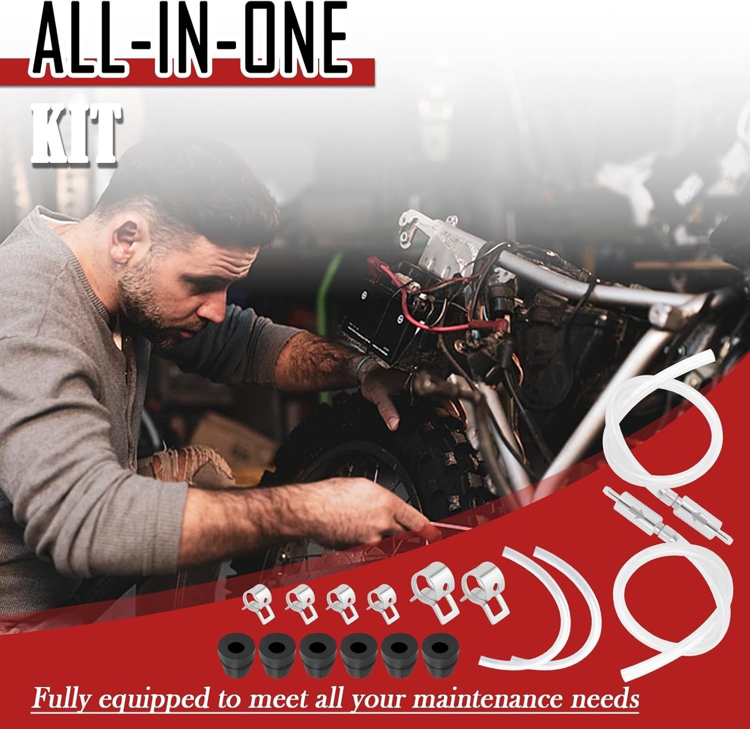 Motorcycle Brake Fluid Bleeder Kit with Check Valve Clamps Hydraulic Maintena...