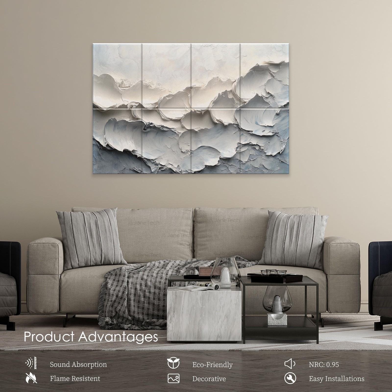 JaneTech 8-Pack Art Acoustic Wall Panels 48x32 Inches Acoustic Treatment Pane...