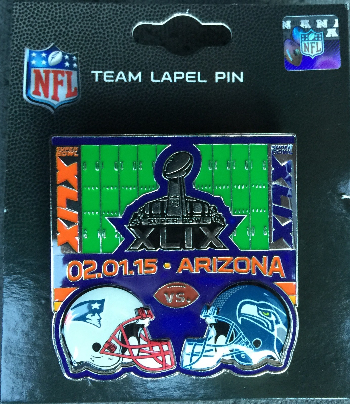 Lapel Pin NFL 2015 Super Bowl XLIX 49 New England Patriots - Seattle Seahawks