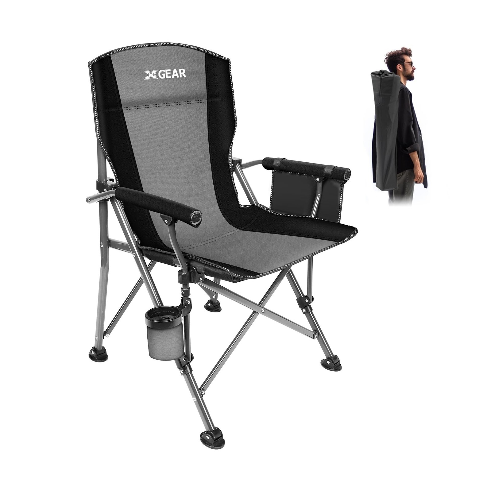 XGEAR Camping Chair with Padded Hard Armrest, Sturdy Folding Camp C... Fast Ship