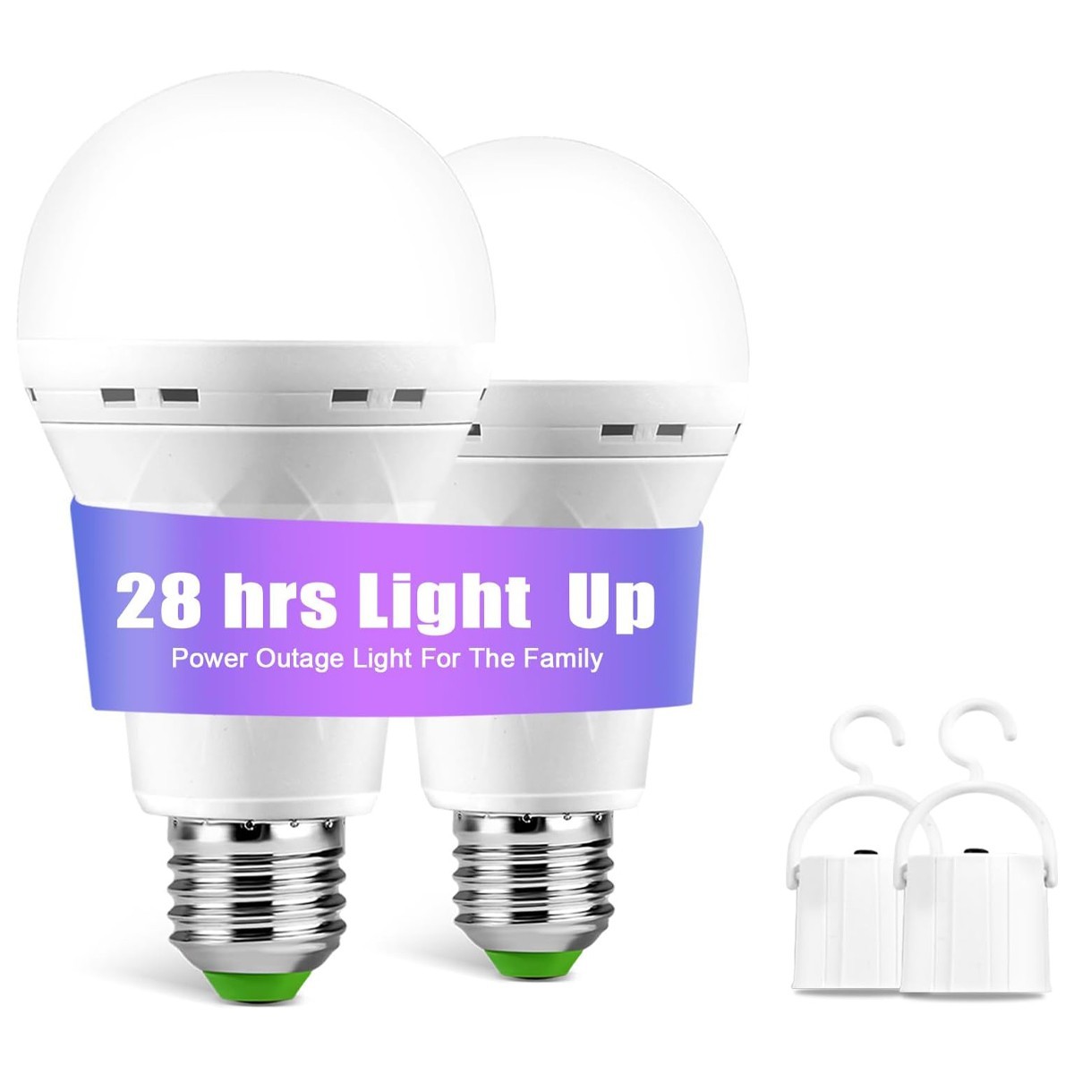 2 pcs 80W Equivalent 15W Rechargeable Emergency Light Bulb with Battery backup