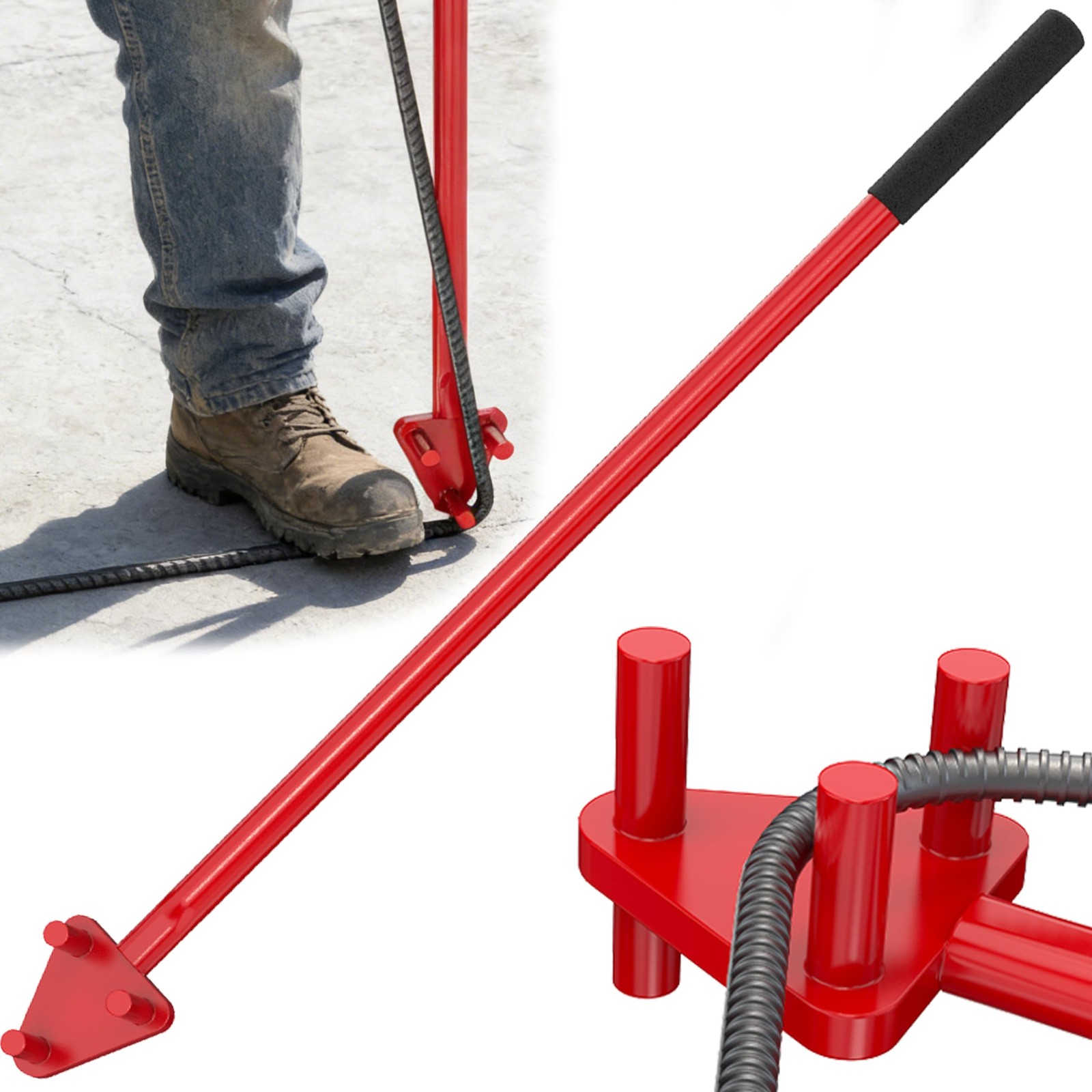 Magoleo Manual Rebar Bender Tool for 5/8” (#5) Rebar, Hand Operated Steel Red