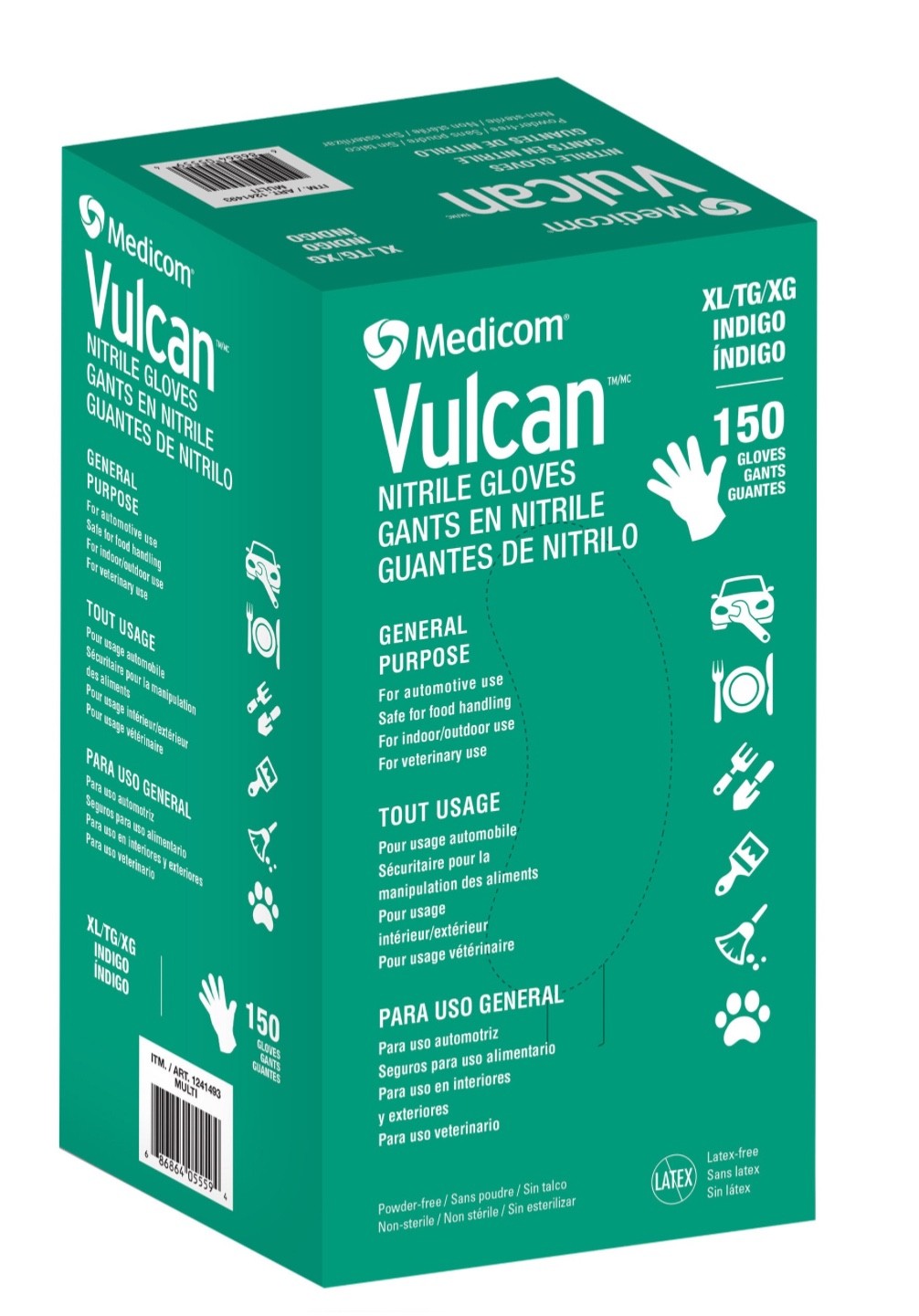 Medicom Vulcan Nitrile Gloves XL Indigo 150ct–Latex-Free, Powder-Free, Food Safe