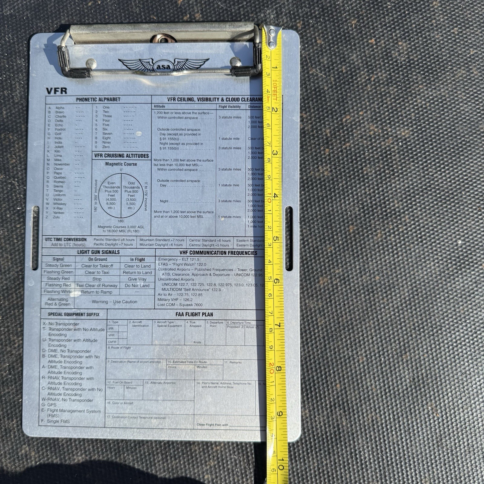 ASA Brushed Aluminum VFR Pilot Cockpit Kneeboard