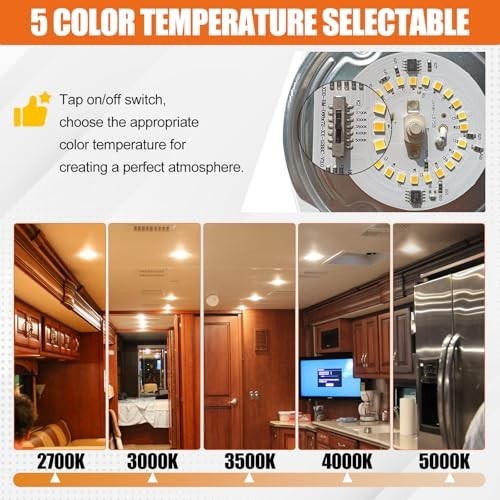 5CCT LED RV Dome Ceiling Lights, On/Off Switch, DC 12V Surface Mount Interior Pu